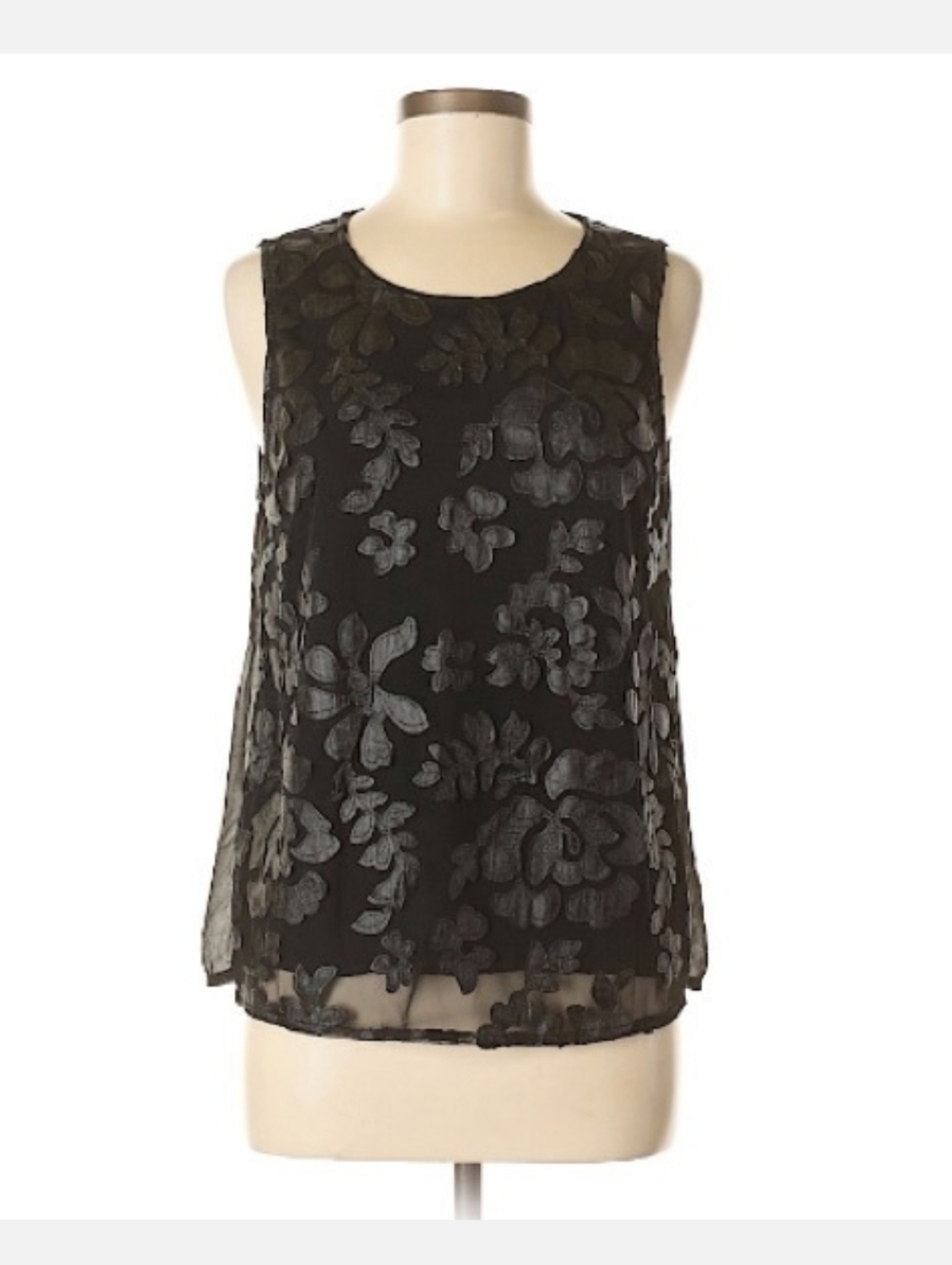BB Dakota Abott Faux Leather Floral Applique Sleeveless Top With Mesh Back Small
